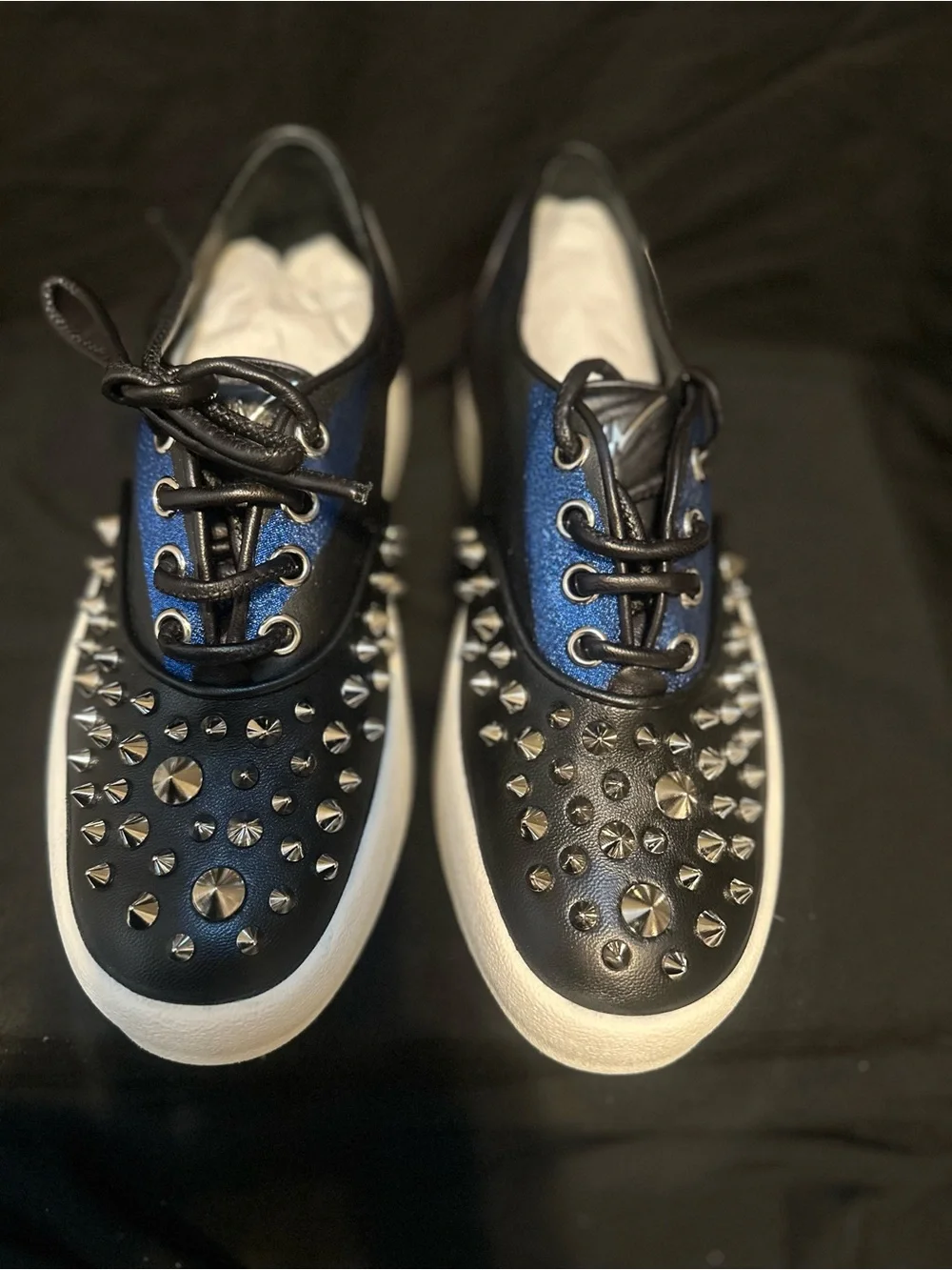 Giuseppe Zanotti Black Leather Sneakers with Blue Glitter and Pink Heel